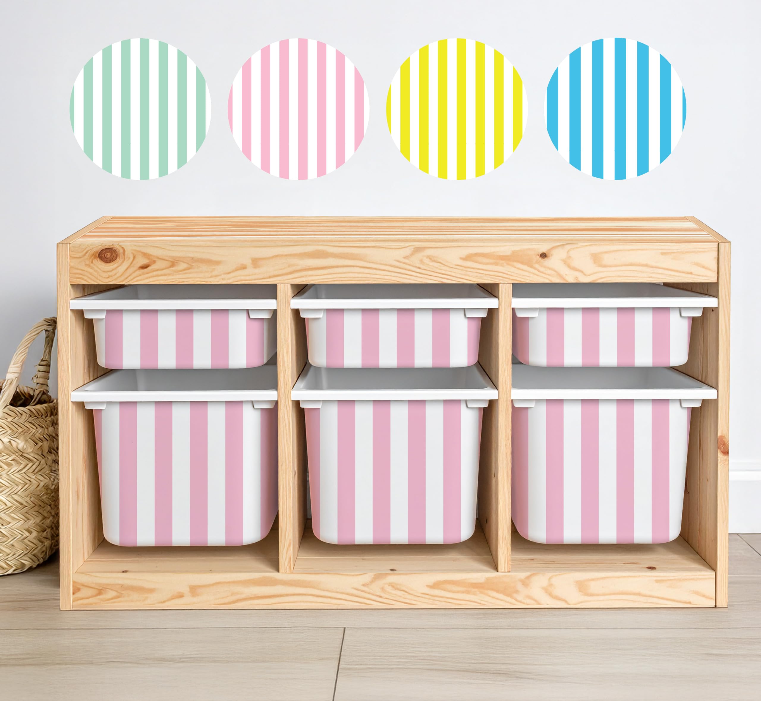 Stripes Vinyl Stickers Suitable with IKEA Trofast Boxes, Baby Pink, 3 Small + 3 Medium Sticker Set โ image 1
