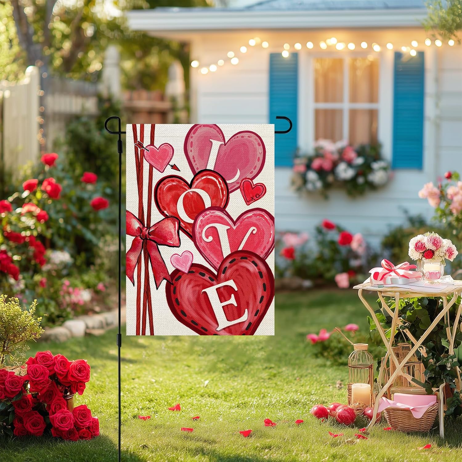 CROWNED BEAUTY Valentines Day Garden Flag Love Heart 12x18 Inch Double Sided Welcome Decoration for Outside Yard CF1921-12 - Image 7