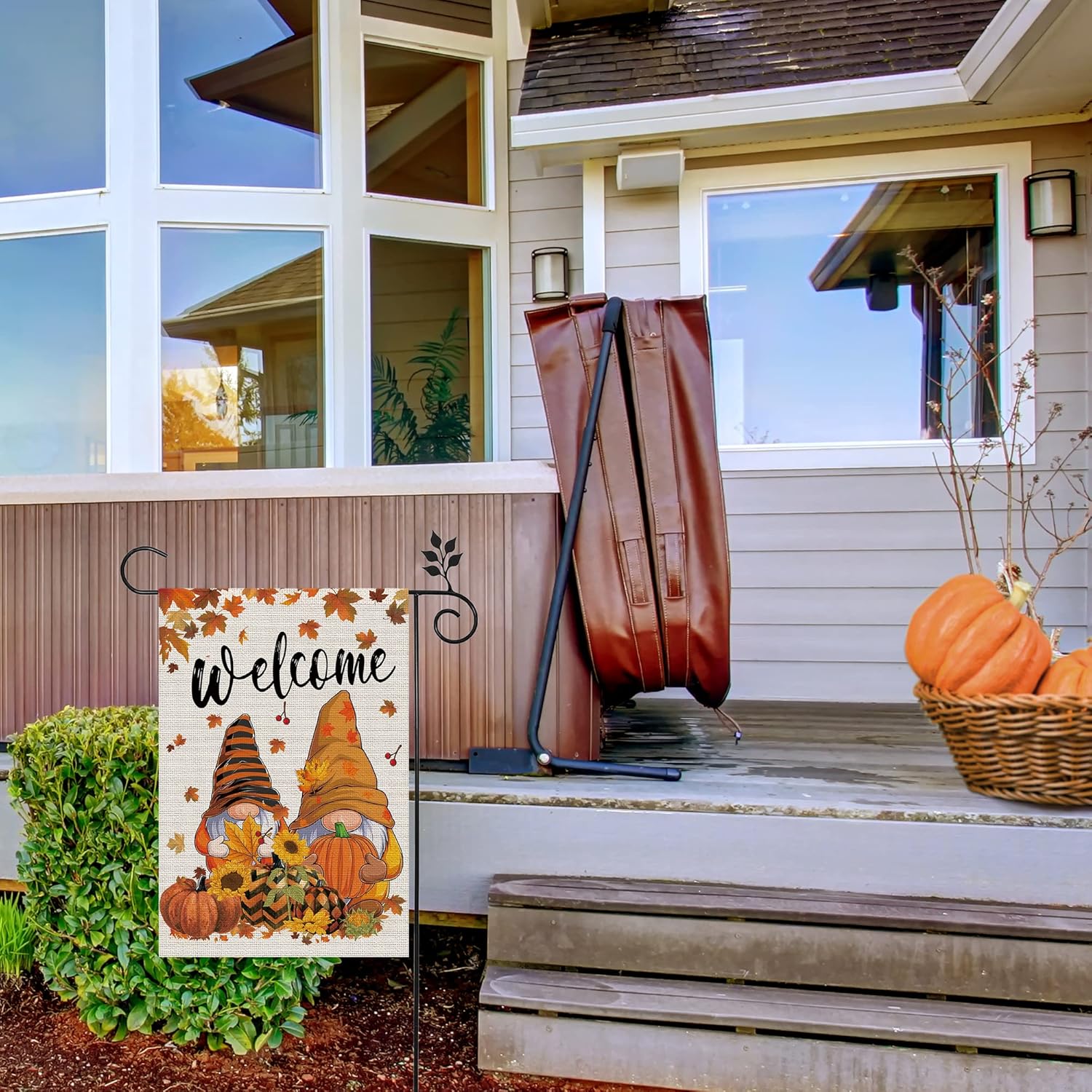 Sggvecsy Fall Garden Flag Gnomes Yard Flag Autumn Pumpkins Burlap Harvest Maple Leaves Sunflower Vertical Double Sided Welcome Sign for Outdoor Yard Farmhouse Rustic Thanksgiving Decoration 12.5 x 18 - Image 6