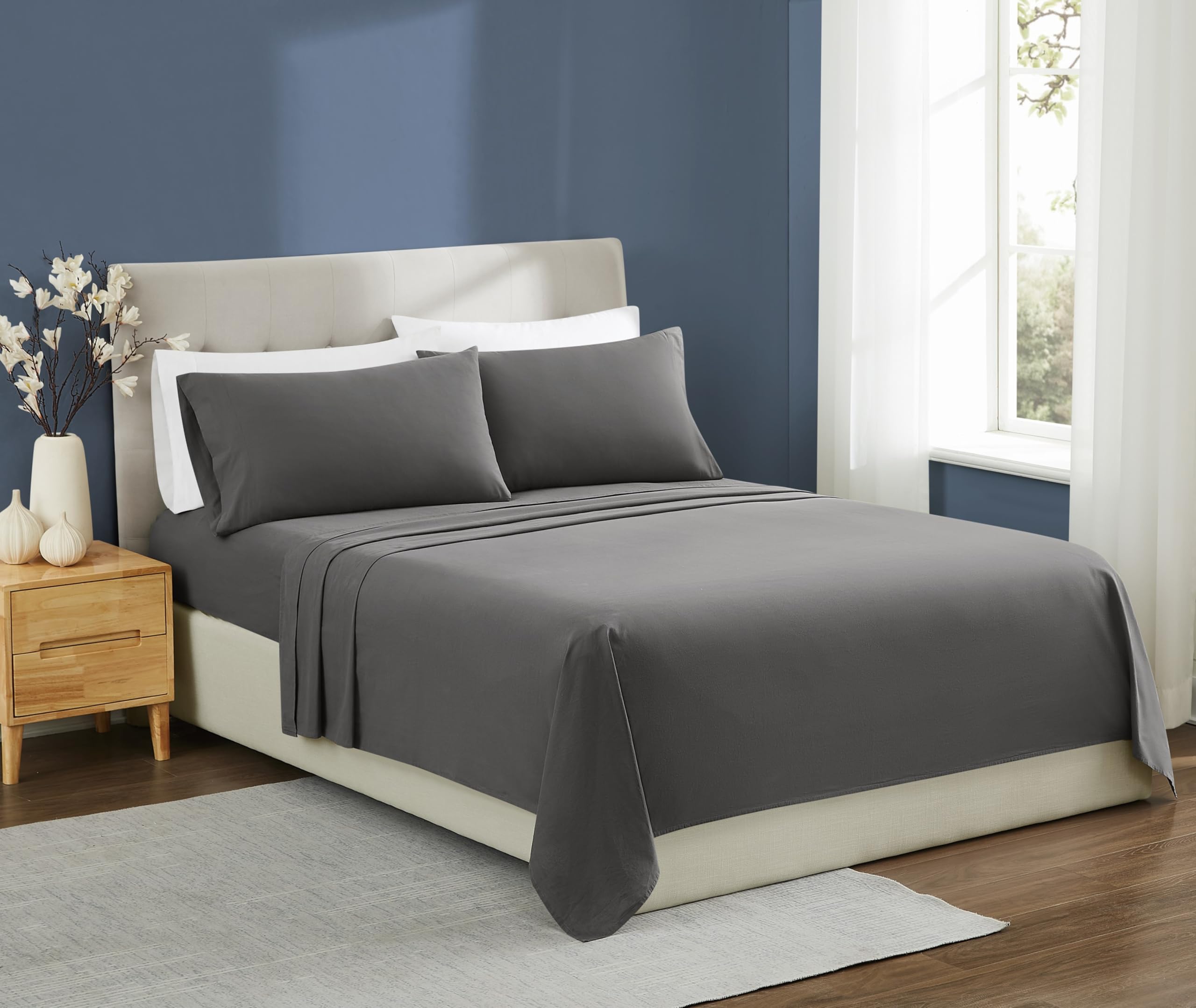 Brooklyn Loom Essential Cotton Grey King 4 Piece Sheet Set