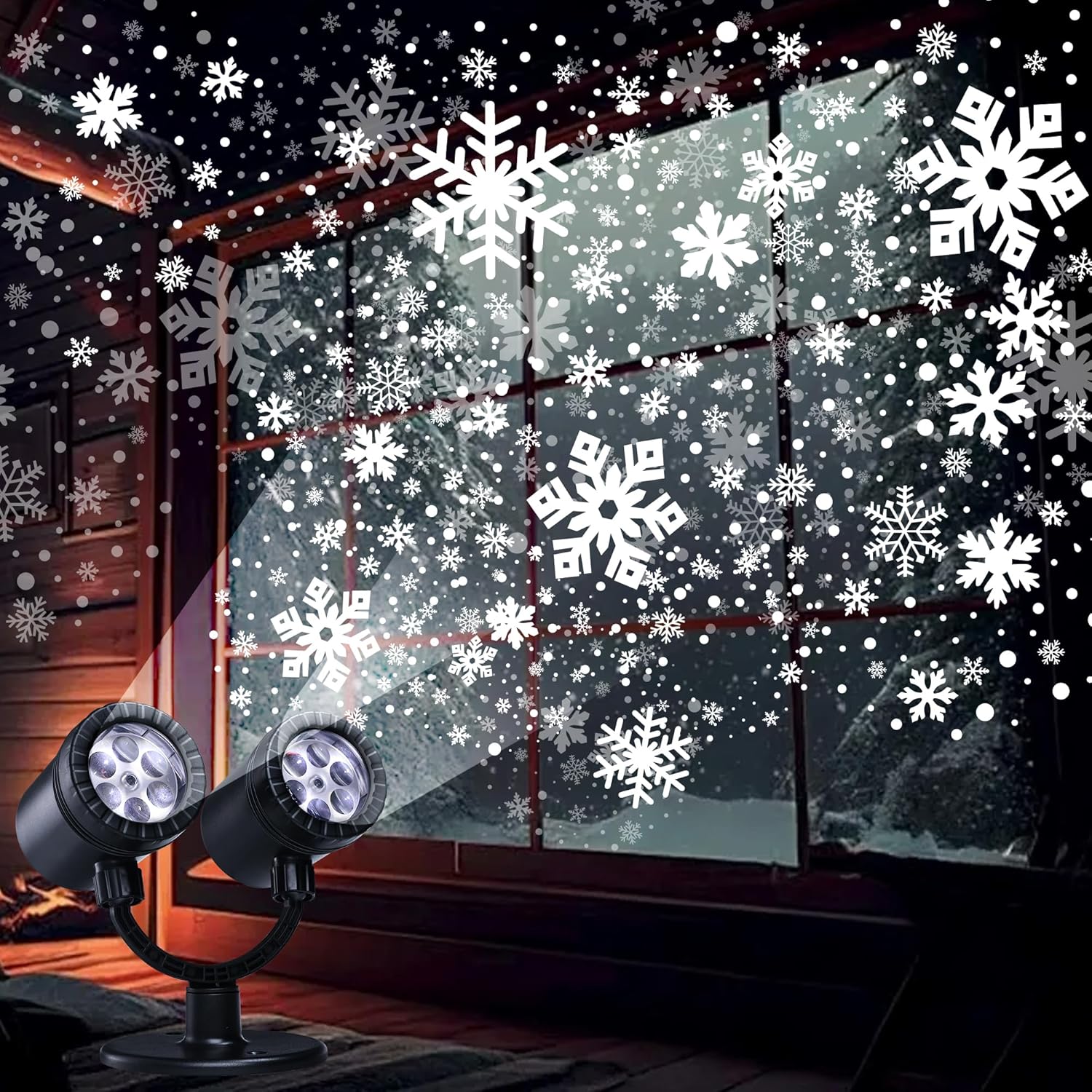 Toodour Snowflake Christmas Projector Lights, Double Head Dynamic Snowflake Projector Lights Outdoor Waterproof, Christmas Lights Holiday Decorative Lighting for Indoor Xmas Decor, Yard, Home, Bedroom