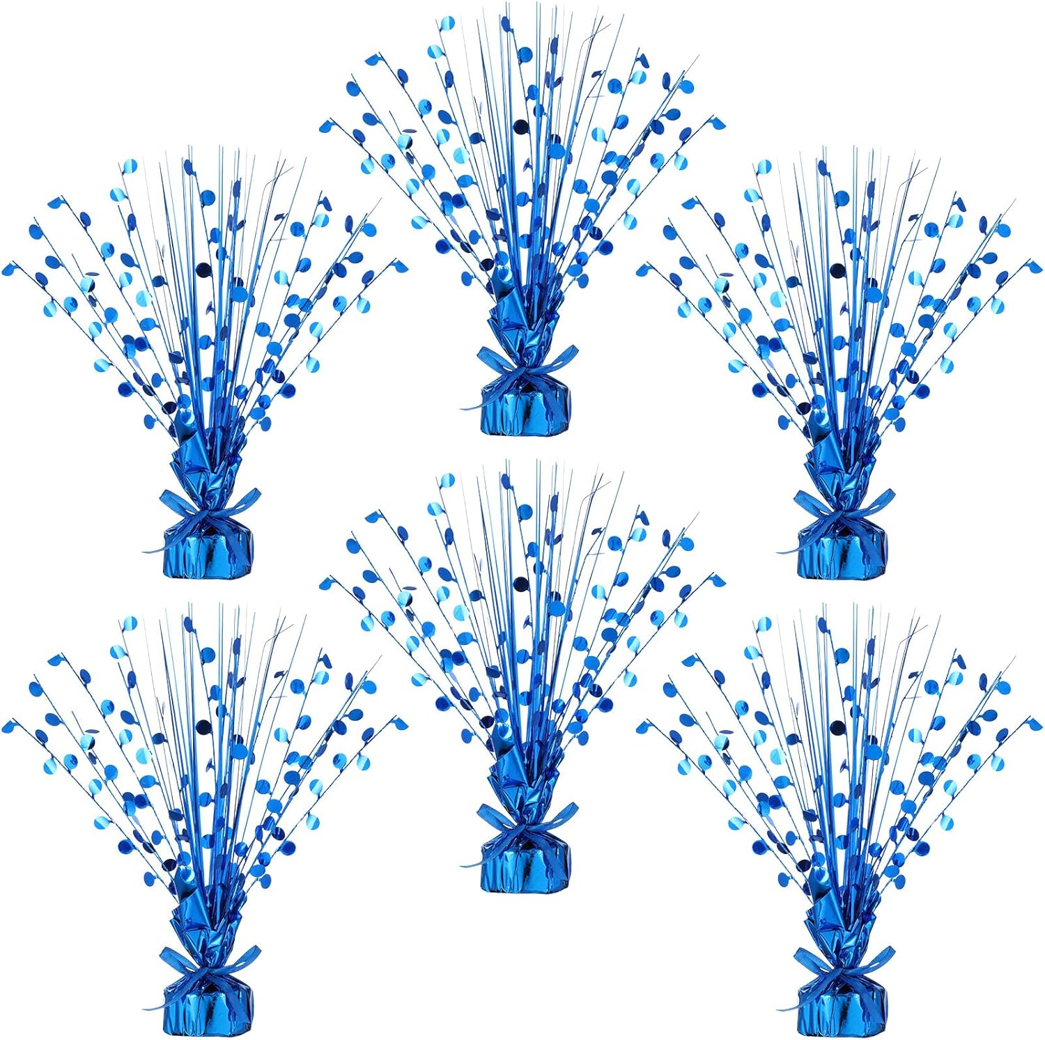 Crowye 6 Pcs Blue Metallic Foil Spray Centerpiece Table Decoration Blue Round Spray Centerpiece for Party Table Decor for Holiday Birthday Party