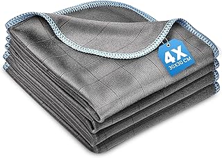 4X Fensterputztücher Carbon Tücher, 30x30cm Fenstertuch, Microfaser Putztuch, Fusselfreies Poliertuch, Reinigungstuch Carbon Lappen für Kristallklare & Streifenfreie Scheiben