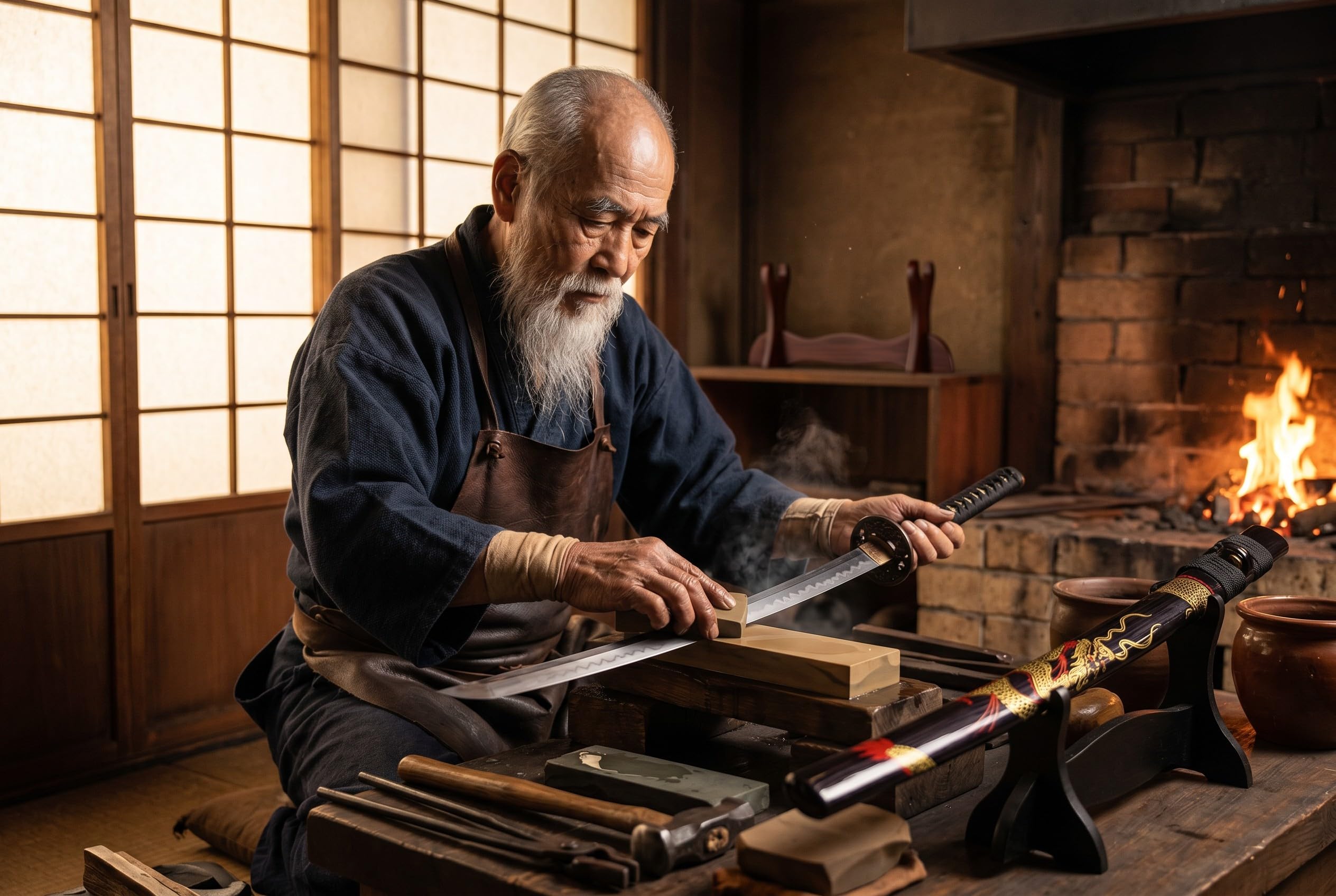 Drachen Katana Schwert scharf echt zum Training Metall Dazu der Ständer Stahl 1060 Samurai 100% Handarbeit nur für Erwachsene - 18 Jahre erforderlich 4KM91-409BKA