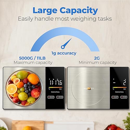 Miniatura 4 de Smart Nutrition Food Scale - Digital Kitchen Scale with Nutritional Calculator App,Tare Function,Track Calories &19 Nutrients,11lb5kg