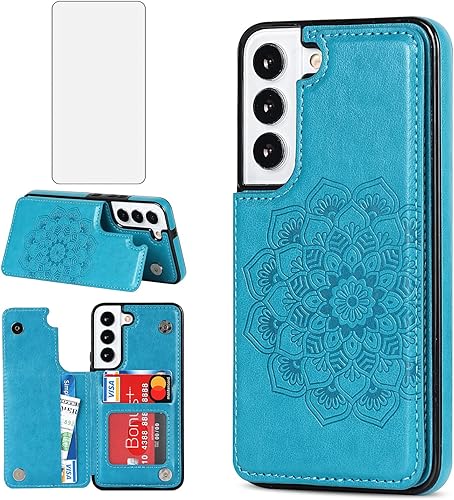 Asuwish Funda compatible con Samsung Galaxy S22 Plus 5G y protector de pantalla de vidrio templado, soporte para tarjeta celular, ranuras para