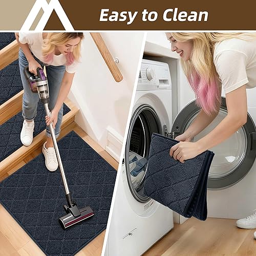 Vista 98 de COSY HOMEER - Alfombra antideslizante de 28 x 9 pulgadas, uso interior en peldaños de madera, alfombras para niños y perros, 100 % poliéster, base