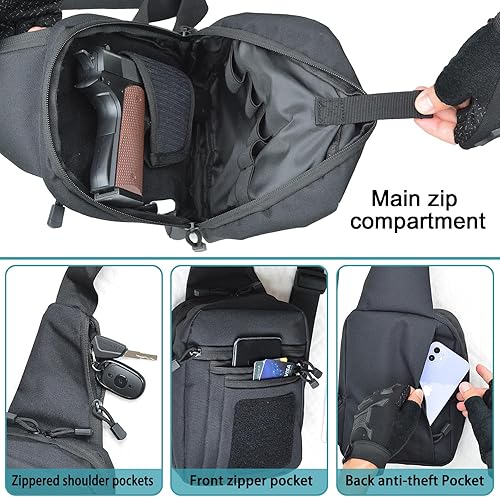 Miniatura 3 de FLWVOG Bolsa cruzada de transporte oculta para hombres, bolsa Ccw Sling Bag EDC Bolsa de transporte de hombro bolsa de pecho Bolsas de pistola para