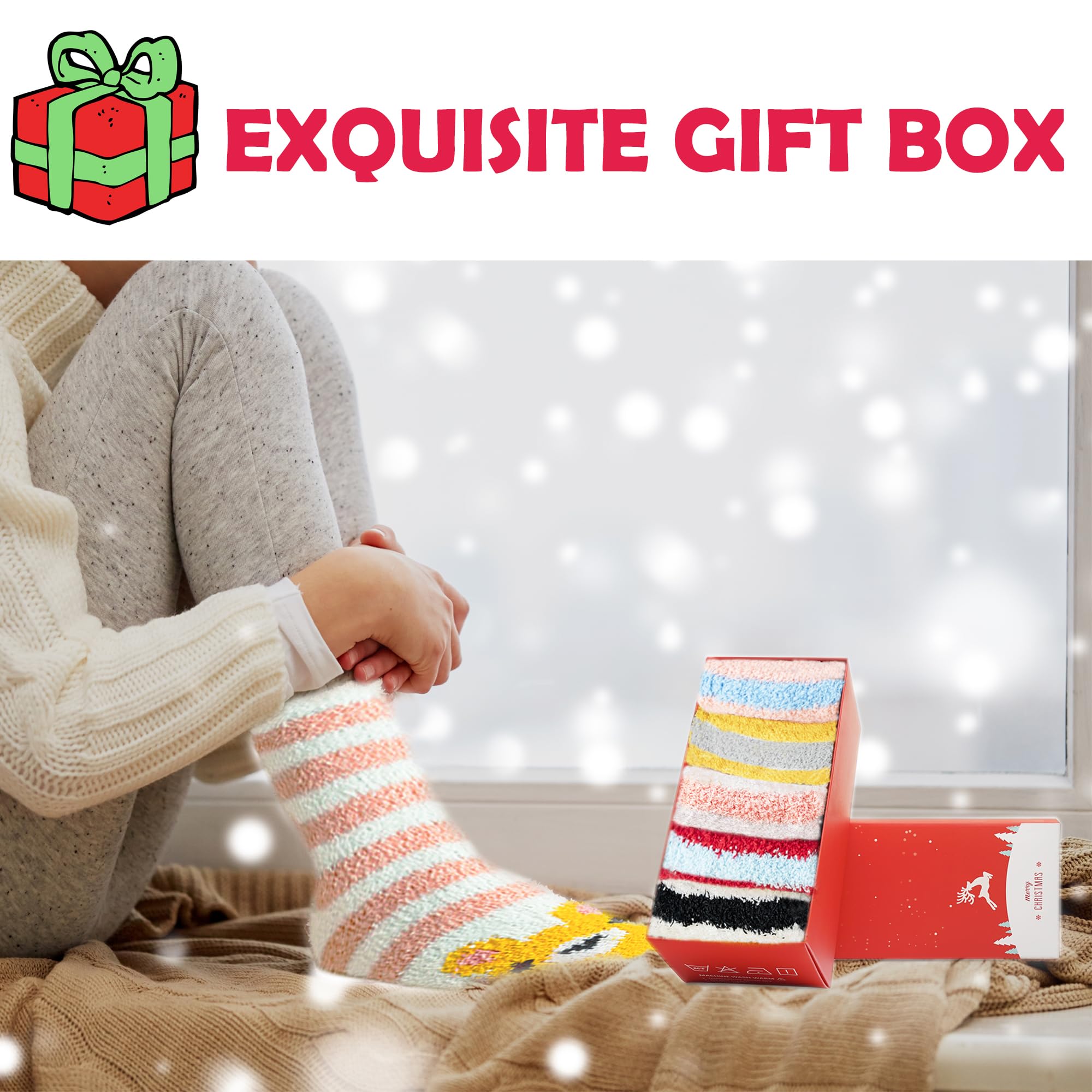 SISOSOCK Fuzzy Socks for Women Cute Cat Paw 5 Pairs Winter Fluffy Cozy Plush Slipper Socks With Gift Box for Women Girls Gifts