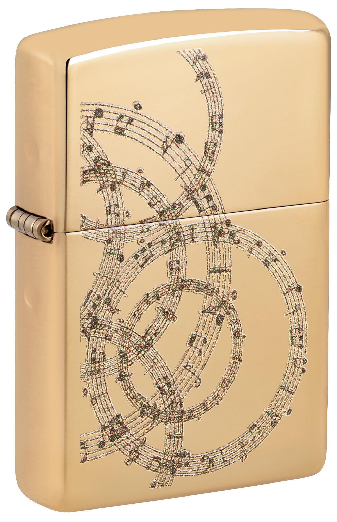 Zippo Sturmfeuerzeug - Musical Notes Design - Gold - High Polish Brass - Colour Image - Nachfüllbar - Wiederverwendbar - Windfest - Geschenkbox - Made in USA