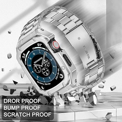 Miniatura 3 de BAITEYOU Correa de reloj de acero inoxidable con funda compatible con Apple Watch Ultra 21 de 1.929 in Series SE 9 8 7 6 5 4 3 2 1 1.496 in 1.575 in