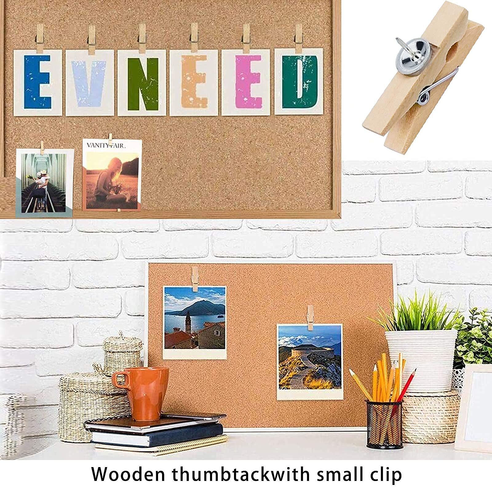50 Punaises Avec Clips En Bois - Multifonctionnelles Pour Notes, Photos, Cartes, Bureau Ou Décoration Murale