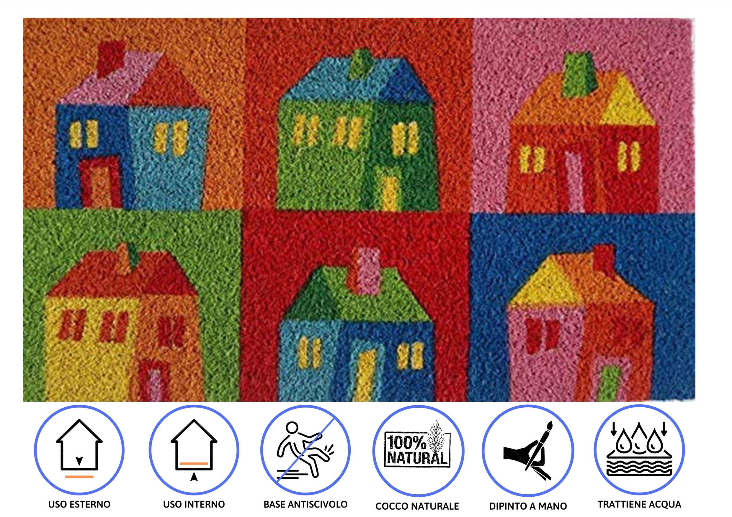 Zerbino Esterno In Cocco Dipinto A Mano Baroni Home - 70x40 Cm, Motivo Gatti, Antiscivolo - Foto 12