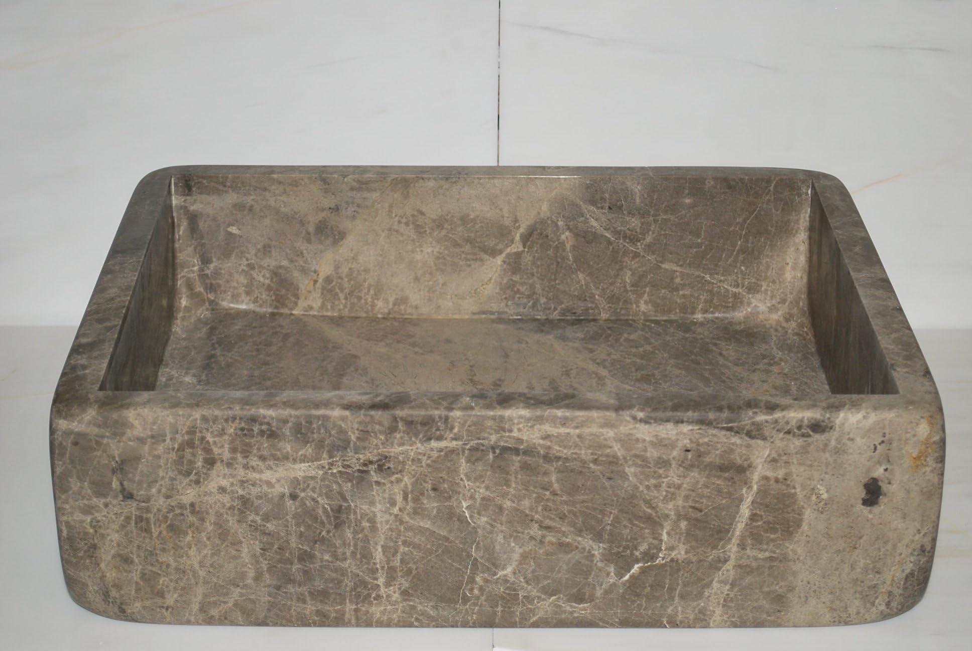 Emperador Marble Chiseled Edge Vessel Sink. Natural Stone Bathroom Vessel Sink. Stone Vessel Sink