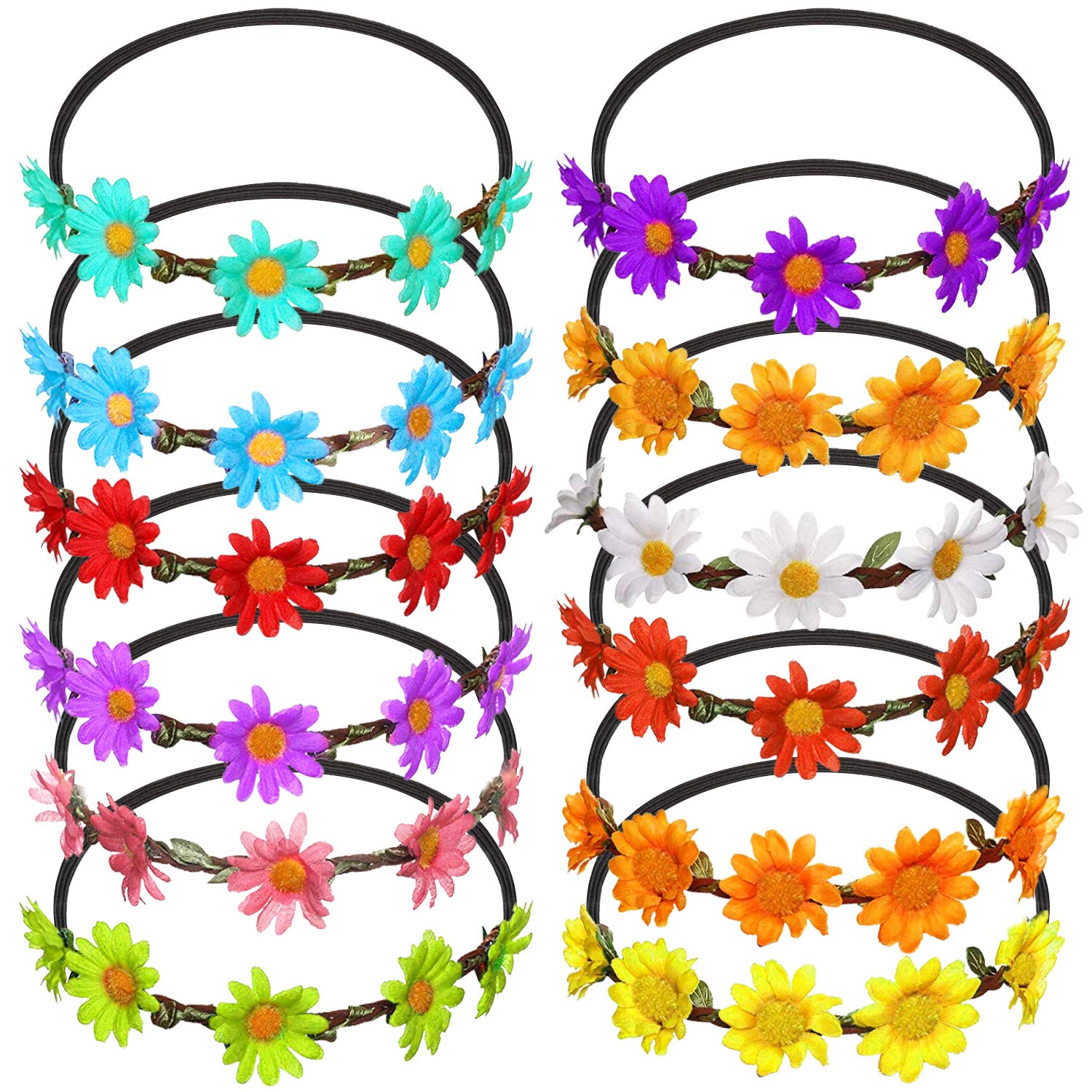 FEPITO 12 Unids Corona de Flores Diadema Flor Garland Multicolor Floral Corona Bohemia Floral Corona para Mujeres Niñas Accesorios para el cabello