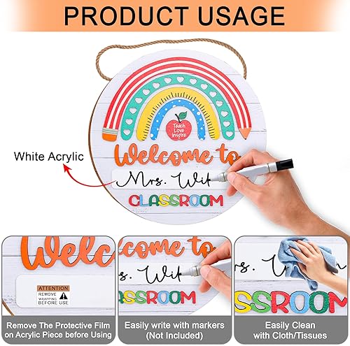 Miniatura 4 de Letrero de bienvenida 3D para maestro para decoración de puerta de aula, letrero de madera personalizado con nombre de maestro, letrero de puerta de