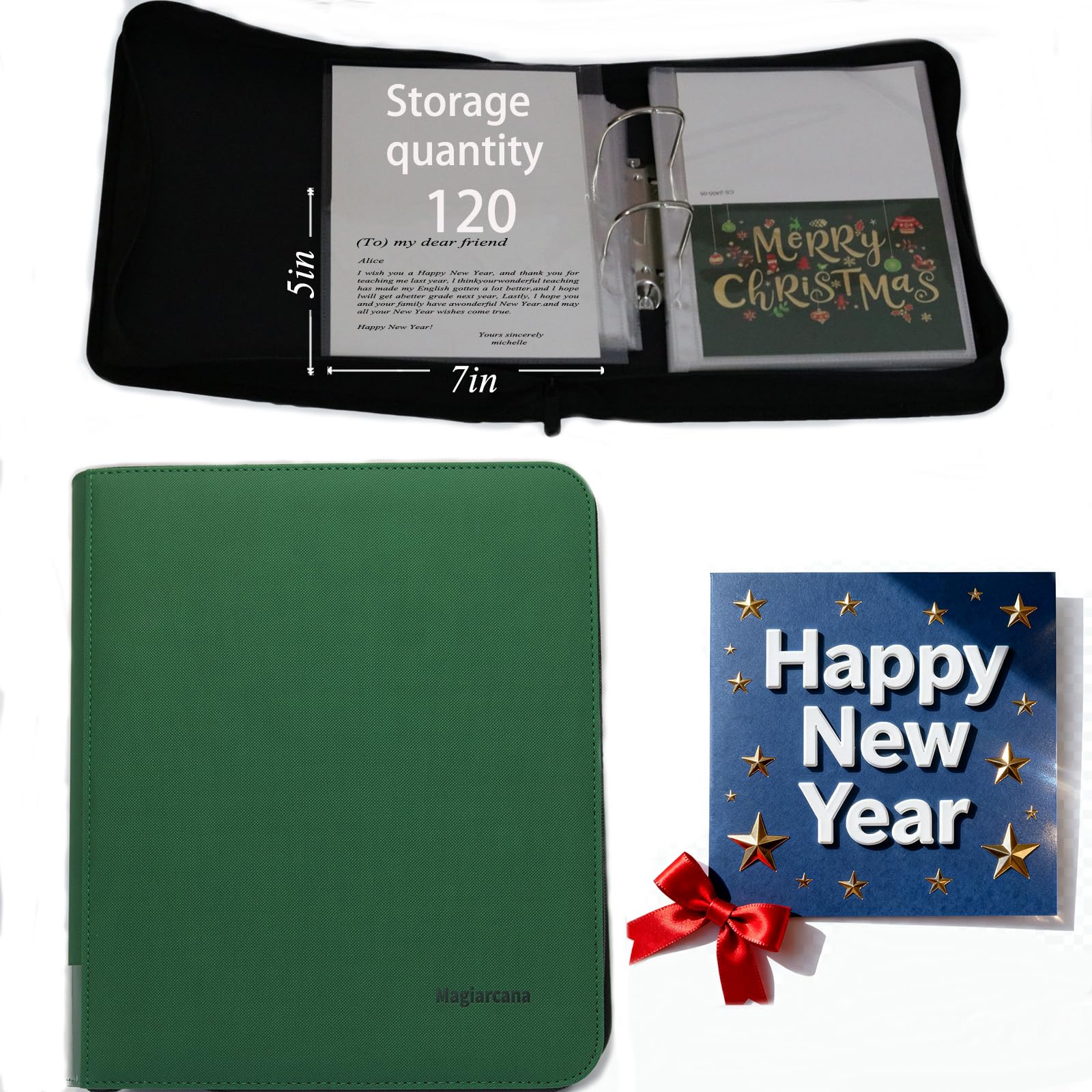 Álbum de fotos de tarjetas de Navidad con fundas y caja protectora