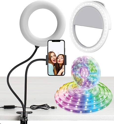 Aduro U-Stream - Kit de estudio de anillo de luz 3 en 1, el juego incluye anillo de luz LED con soporte, anillo de luz para selfie de teléfono con