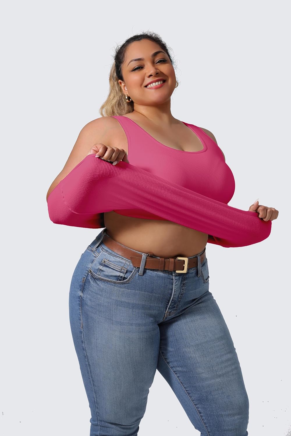 Plus Size U-Back Casual Workout Tank Tops for Women with Built-in Bra, Padded Racerback Gym Athletic Yoga Tops - Image 2