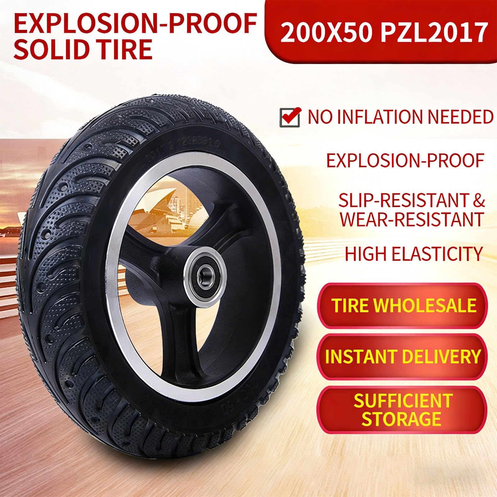 KIMISS Ruota in Gomma Piena 200x50 con | 200x50 Solid Wheel 8 pollici Scooter pneumatico a prova di foratura Airless pneumatico in gomma sostituzione ruota