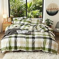 Vista 24 de DONEUS Juego de funda de edredón a cuadros 100% algodón lavado como lino súper suave y cómodo, juego de ropa de cama de 3 piezas a cuadros negros