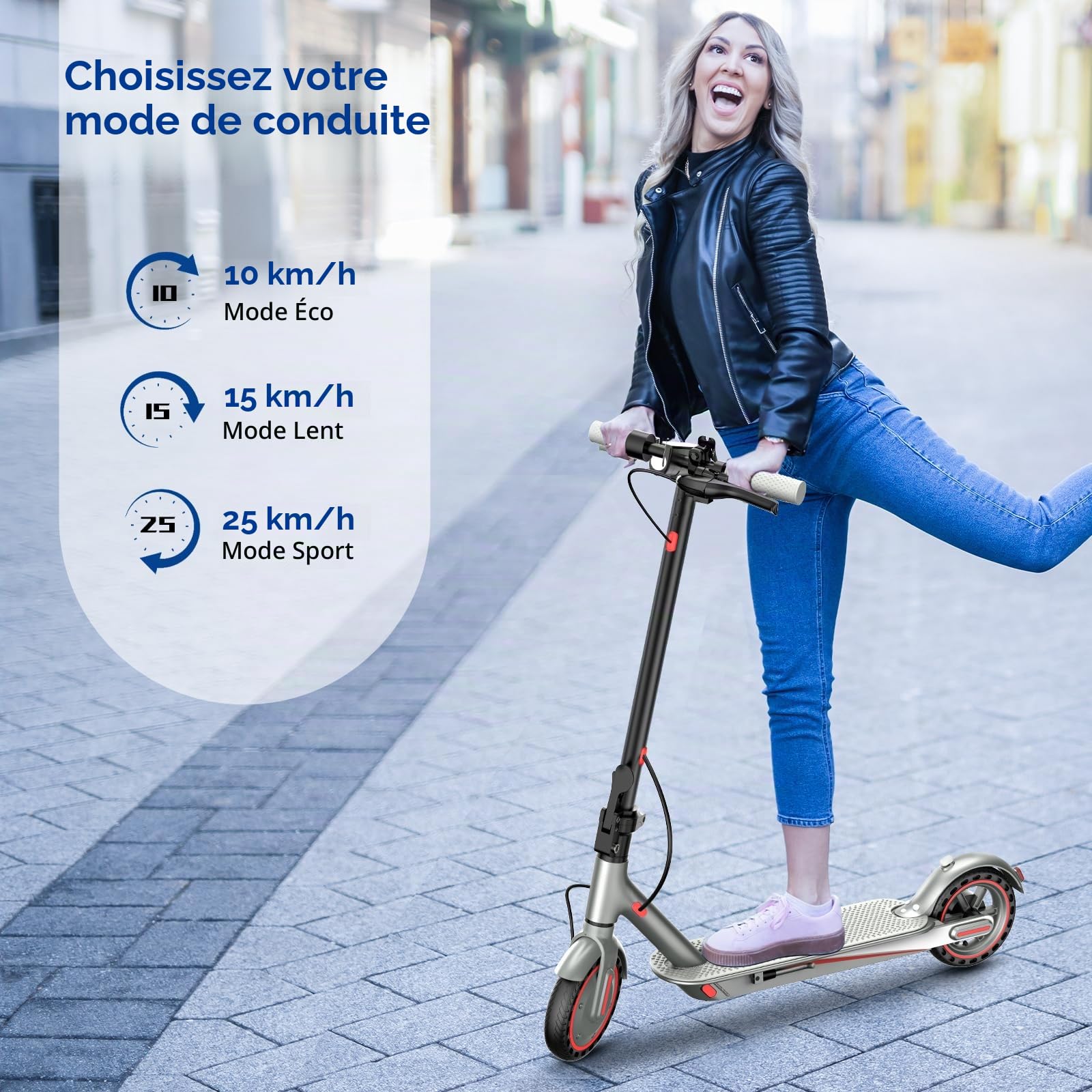 Scooter Électrique Pliable pour Adultes, 500W Moteur, 36KM Longue Autonomie, Vitesse Max 25KM/H, Pneus 8.5" Anticrevaison, Double Éclairage et Double Système de Freinage, Charge Maximale120kg