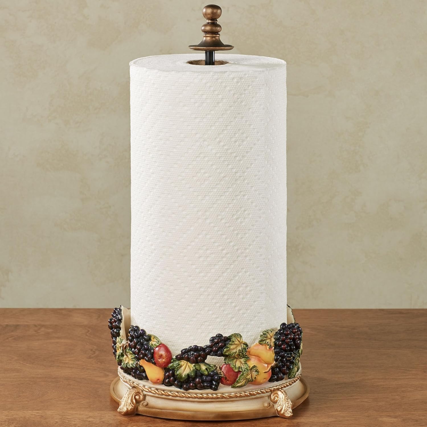 Fruitful Bounty Antique Beige Traditional Countertop Paper Towel Holder Stand Dispenser
