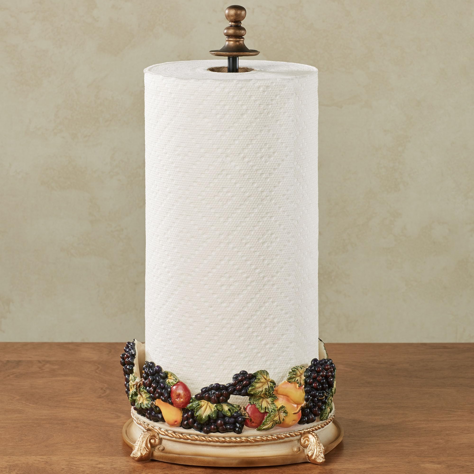 Fruitful Bounty Antique Beige Traditional Countertop Paper Towel Holder Stand Dispenser
