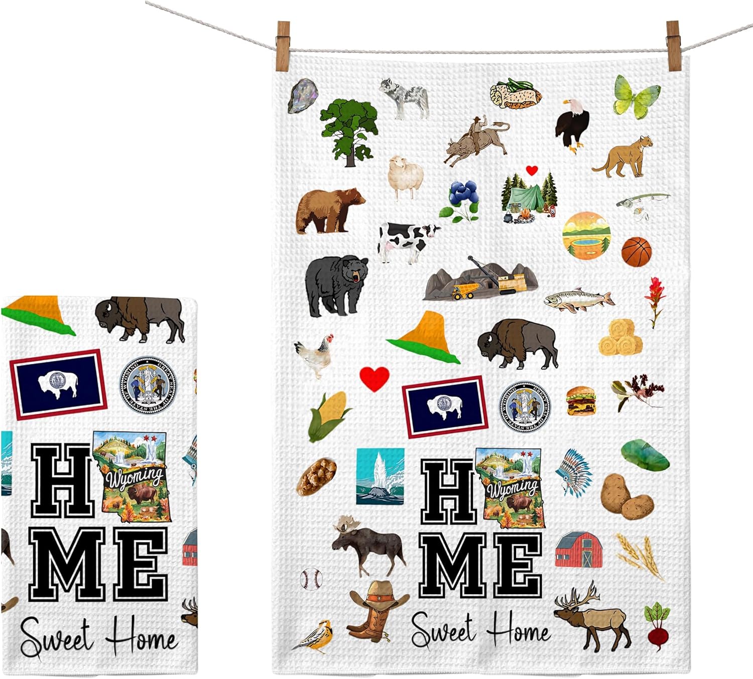 Home Sweet Home Wyoming Kitchen Towel - Housewarming and Homecoming Gifts - Wyoming State Favorite Symbol Dish Towels Gifts for Women Friends for Birthdays Mother's Day and Holidays