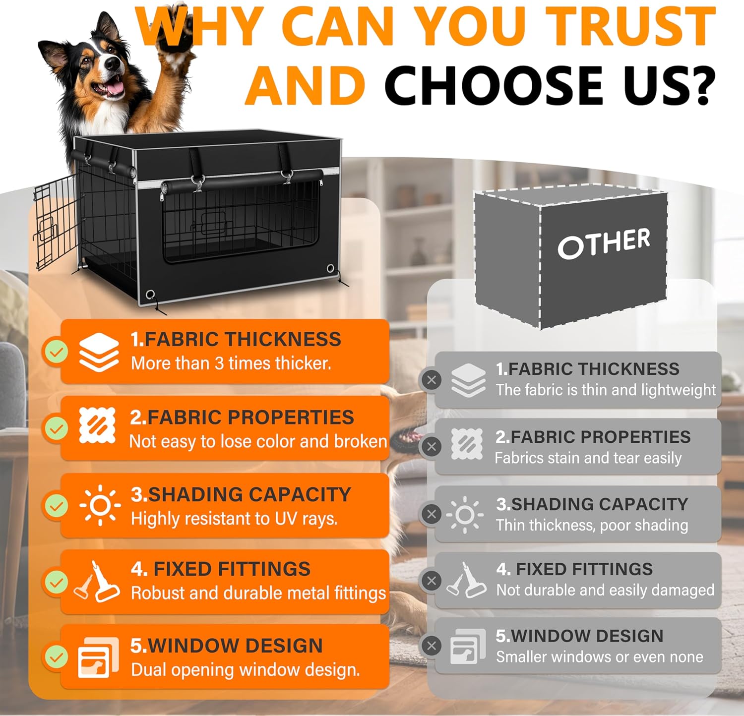 Dog Crate Cover, 1680D Heavy-Duty Oxford Fabric, Waterproof & Chew-Resistant for Aggressive Dogs, 24L×18W×20H Inches, Dual-Window Ventilation, All-Season Protection