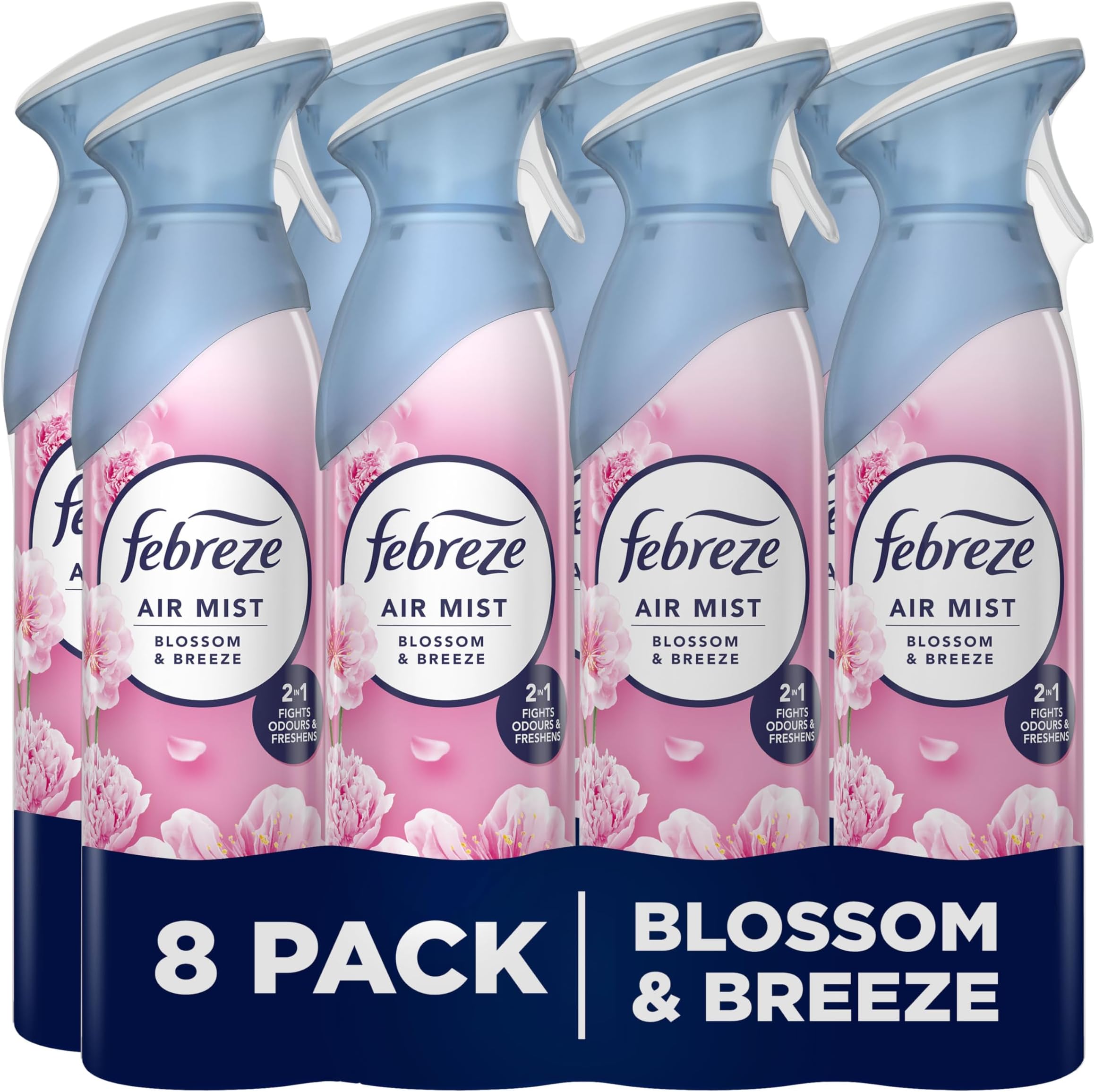 Febreze Air Freshener for Room Spray & Bathroom, Blossom & Breeze, 185ML x 8 Packs, Air Fresheners for Home
