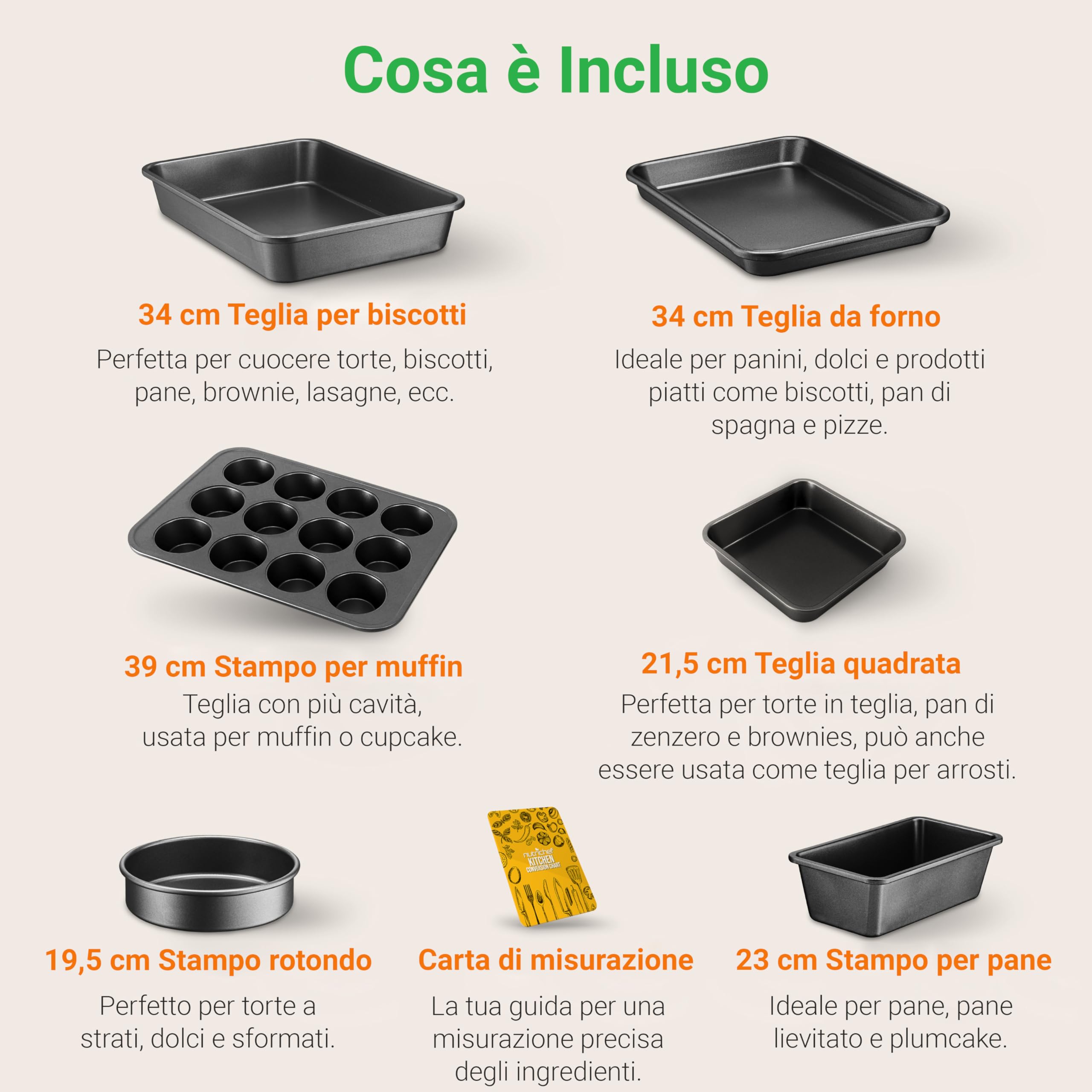 NutriChef Set 6 Teglie da Forno Antiaderente, Acciaio con Maniglie Rosse in Silicone, Adatto Fino a 230°C, Include Teglie Pane, Muffin, Biscotti