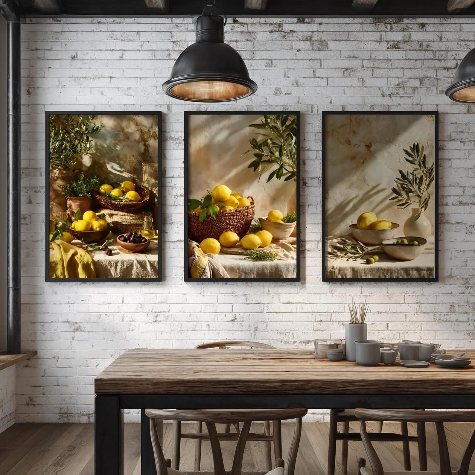 LTjiajuypd Mediterranean Lemon Wall Art Olive Branch Kitchen Poster Farmhouse Still Life Canvas Paintings For Room Decor(70x100cm)