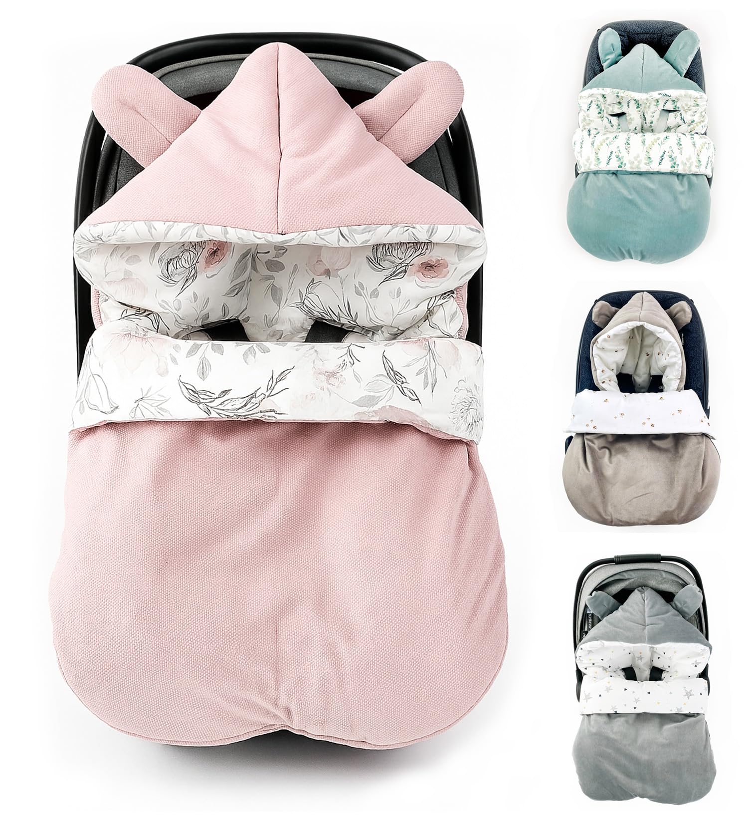 Fußsack für Babyschale Ganzjährig Frühling Herbst Babyfußsack warm Boucle, Übergang Einschlagdecke Babyschale Baby Kinderwagen universal 3-Punkt und 5-Punkt Gurt ROSA