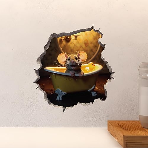 Miniatura 5 de Pegatina de pared 3D con agujero de ratón en la bañera y el ratón