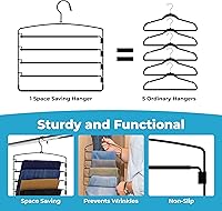 Vista 6 de Fontaines - Paquete de 4 perchas de lujo para pantalones de 5 niveles, ultra delgadas y ahorran espacio, gancho giratorio de metal resistente