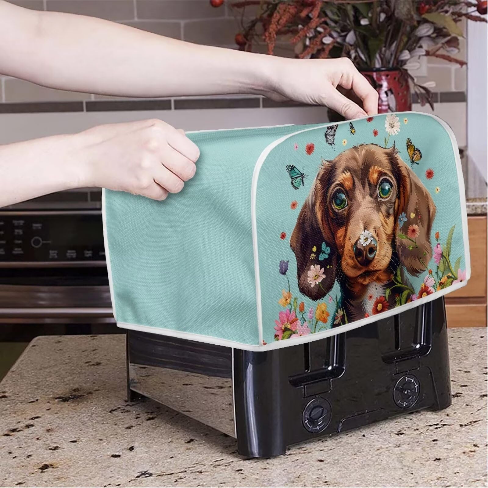 2-Slice Toaster Cover With Pockets – Black German Shepherd Dog Design, Soft Dust Protector (14.4 X 7.9 X 7.5 Inches)