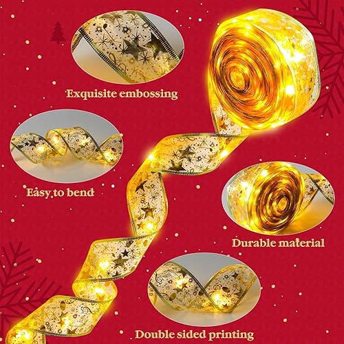 Miniatura 6 de Decoración de Navidad de 2 pulgadas x 33 pies con luz LED para árbol de Navidad con control remoto, fuente de alimentación USB, 8 modos de