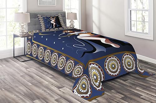 Lunarable Oriental Coverlet Set, Ottoman Turkish Belly Dancer with Moon and Stars Image Art Print, 3 Piece Decorative Bedding Bedspread with 2