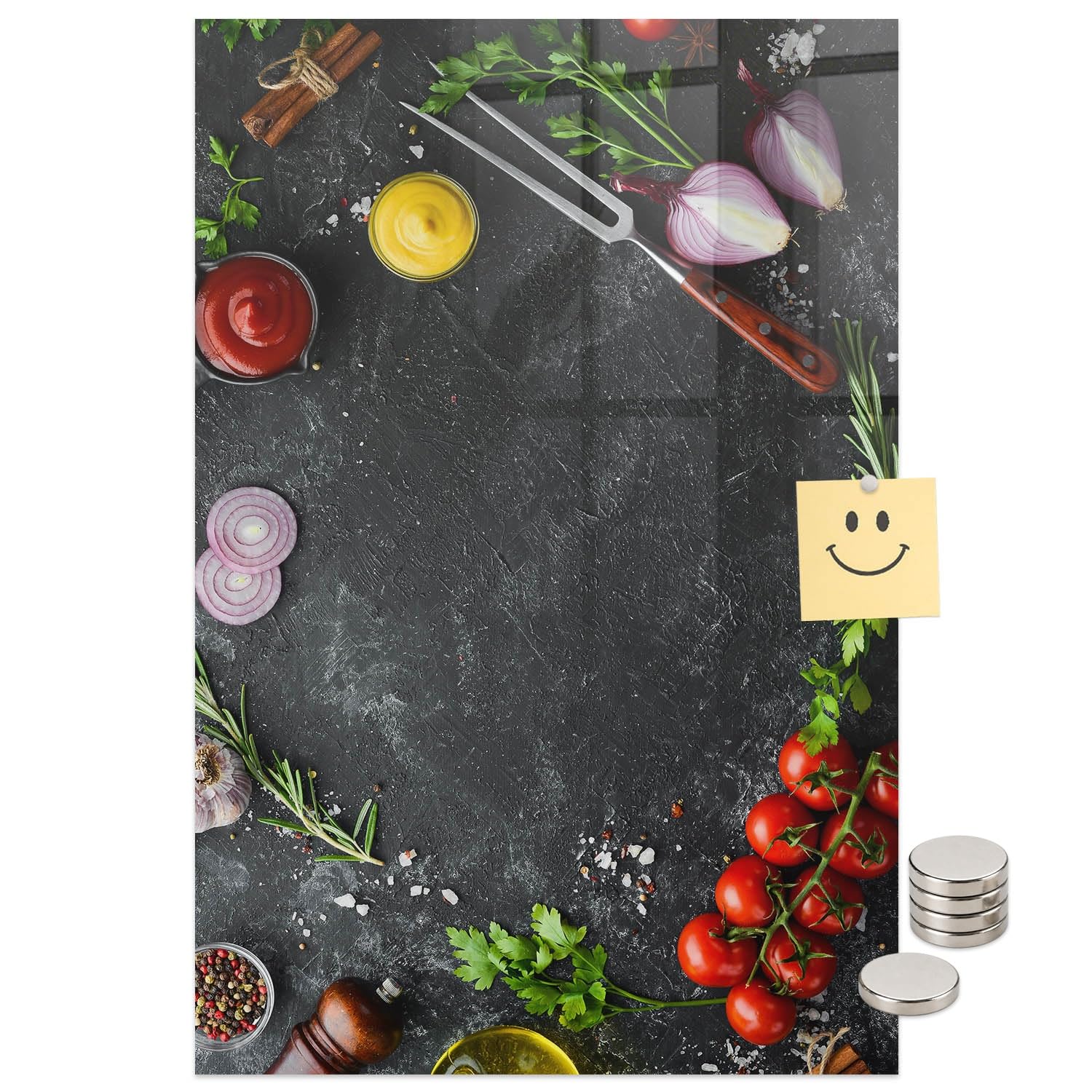 Magnettafel für Schule Gastronomie und Büro 60x40 Zutaten für Pizza | Pinnwand | Glas | Memo | Organizer | Planer | Sicherheitsglas | Paneel | Infoboard | Wochenplaner | Terminkalender