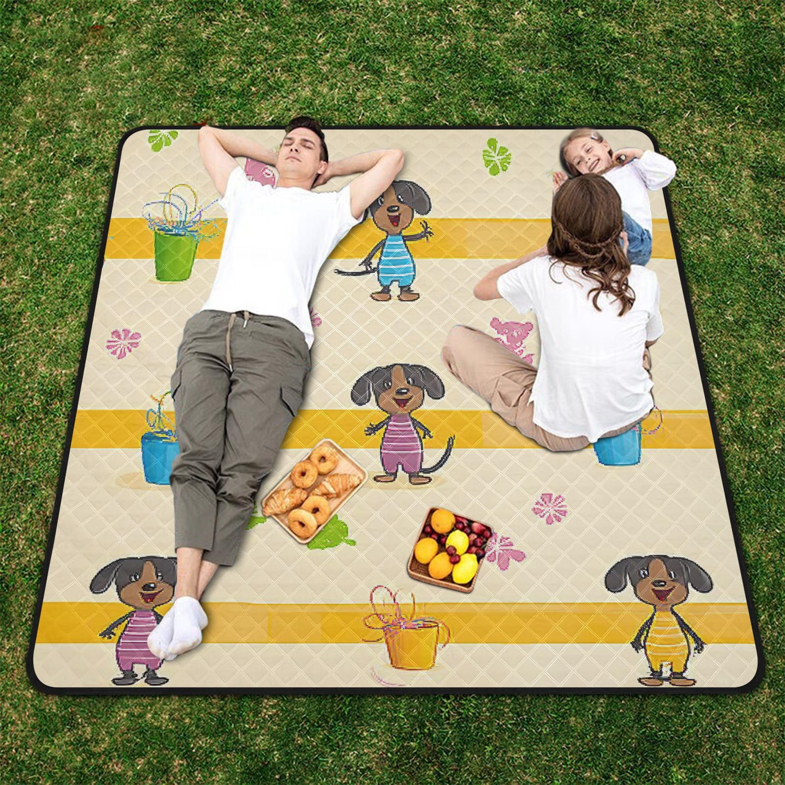 Cute Cartoon Dog Picnicowy Koc Piaskowy FreeGrasscamping Mata podłogowa dla 8 do 10 dorosłych