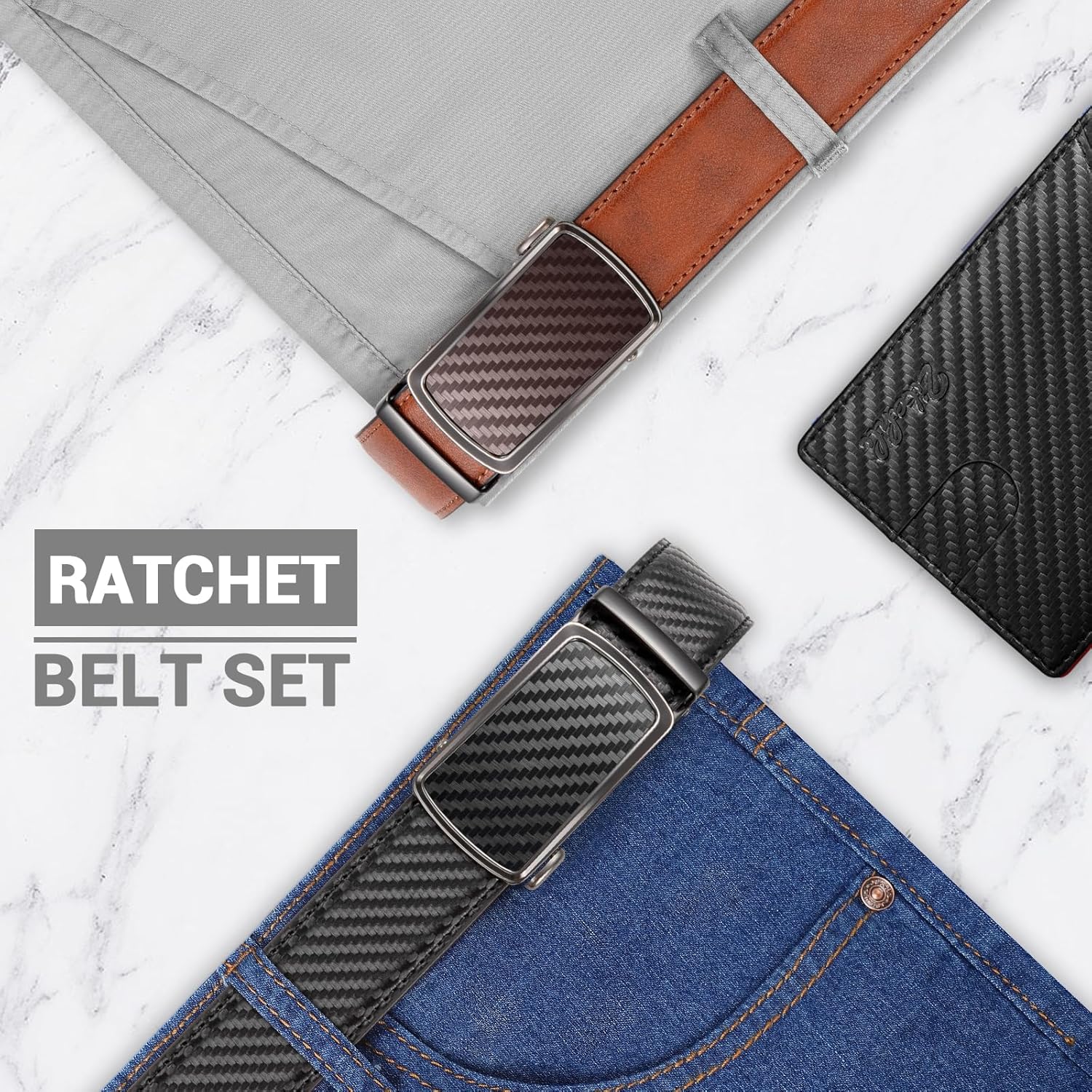 Zitahli Mens belt 2 Pack - Men Leather Belt Design for Work Business and Casual Golf Jeans-Men's Accessories Gifts for Men - Image 2