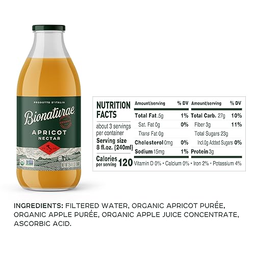 Miniatura 2 de Bionaturae Néctar orgánico de albaricoque  jugo de albaricoque, jugo de néctar de albaricoque, sin OMG, certificado USDA, sin azúcar añadido, sin