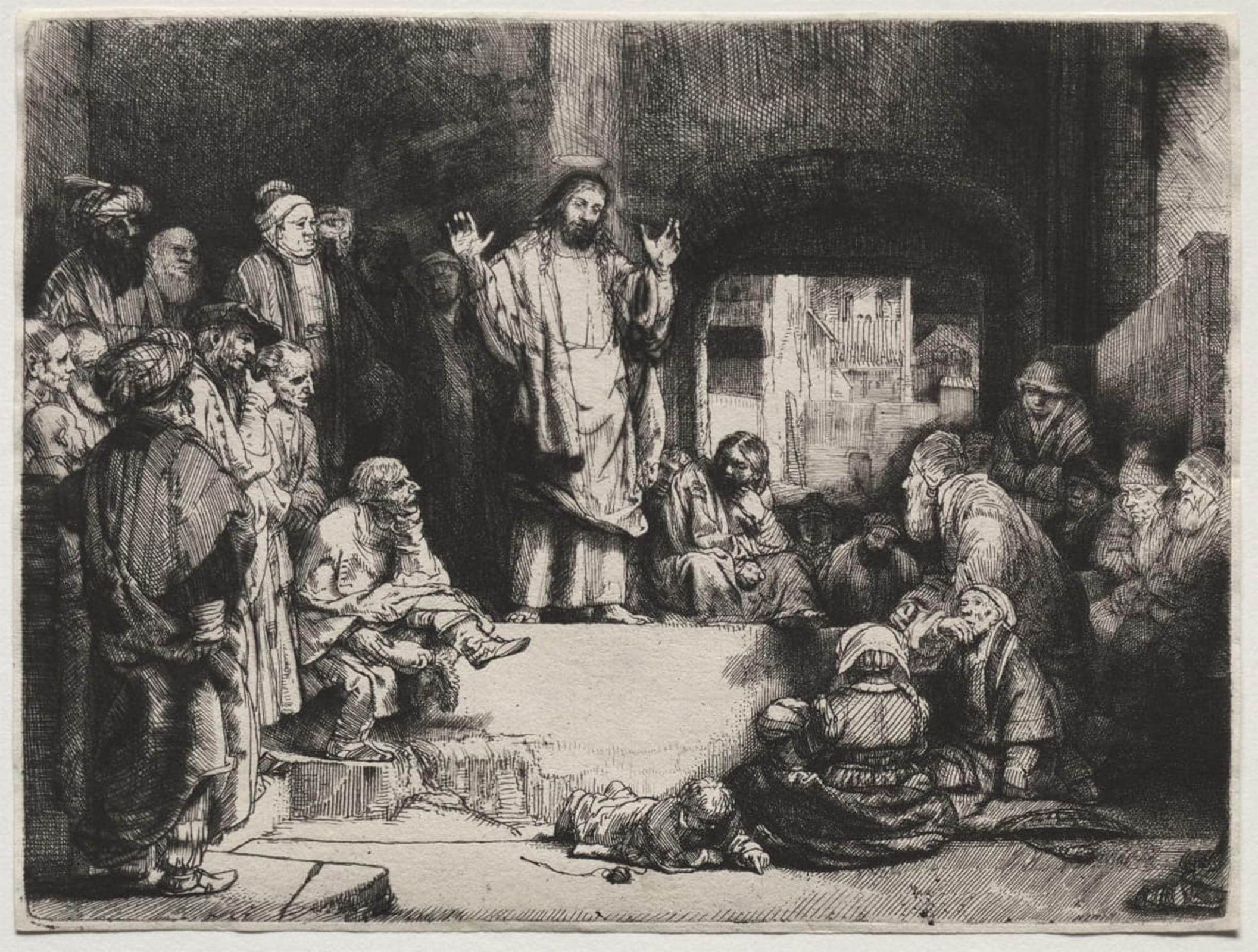 POSTERIIk Vintage Classic Picture Landscape Artwork Christ preaching 'la petite tombe' by Rembrandt van Rijn Portrait Canvas Painting for Office Home Decor 60x90cm