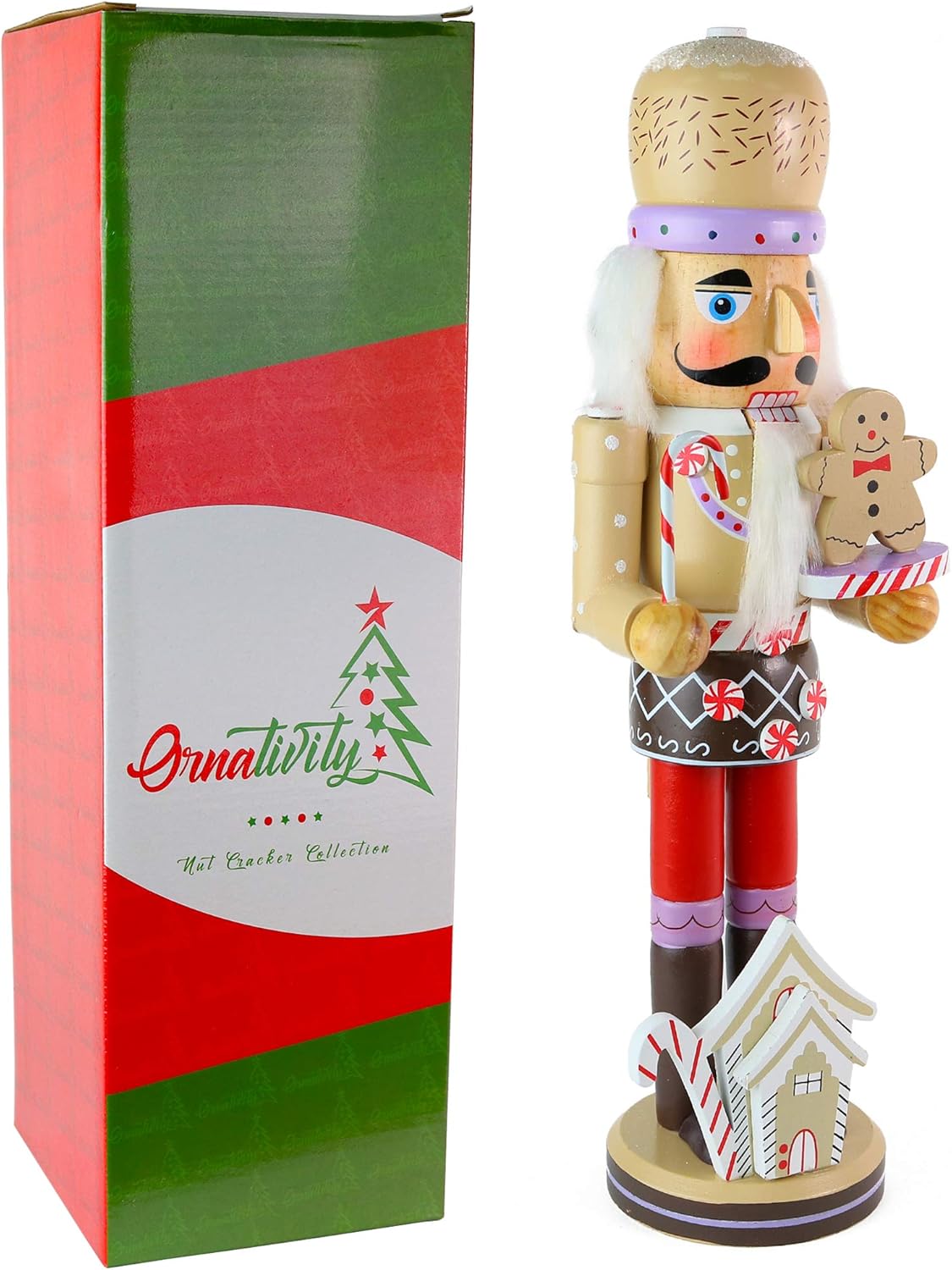 Ornativity Gingerbread Chef Nutcracker - Wooden Ginger Bread Man Cookie Theme Baker Christmas Nutcracker Xmas Figure Holiday Decoration 14"