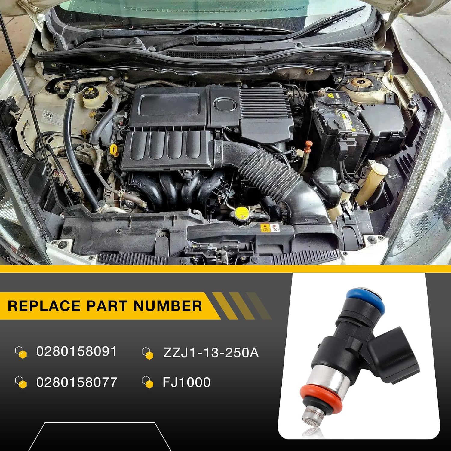 Fuel Injectors 0280158091 Compatible with 2007-2015 Ford Taurus Edge Flex Fusion Lincoln MKX MKT MKS MKZ Mazda CX-9 Mercury 3.5L 3.7L 4 Holes Replace# FJ1000 842-12353 0280158077 Set of 6
