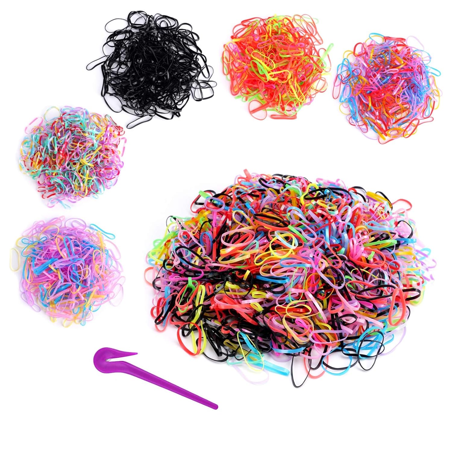 1000Pcs Baby Elastic Hair Ties with Remover Cutter, Rovedcity Colorful Hair Rubber Band Soft Hair Ties Pony Ponytail Holders Cutting Tool for Girls Kids (5 Colors) : Beauty & Personal Care