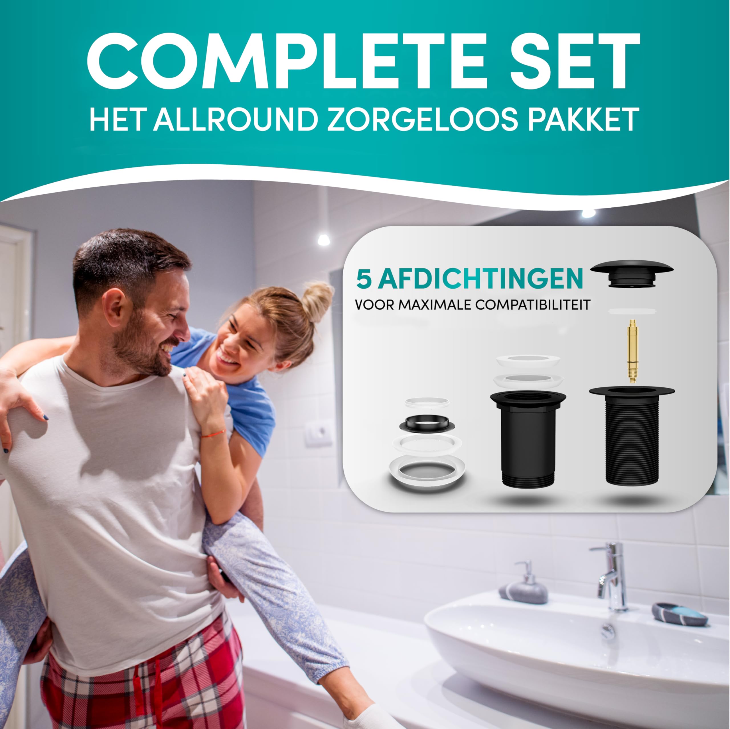 OTOmitra Afvoerplug zonder overloop, afvoerventiel voor wastafel, afvoergarnituur, wastafel met keramische afdekking, wit, afvoerstop, wastafelstop van messing