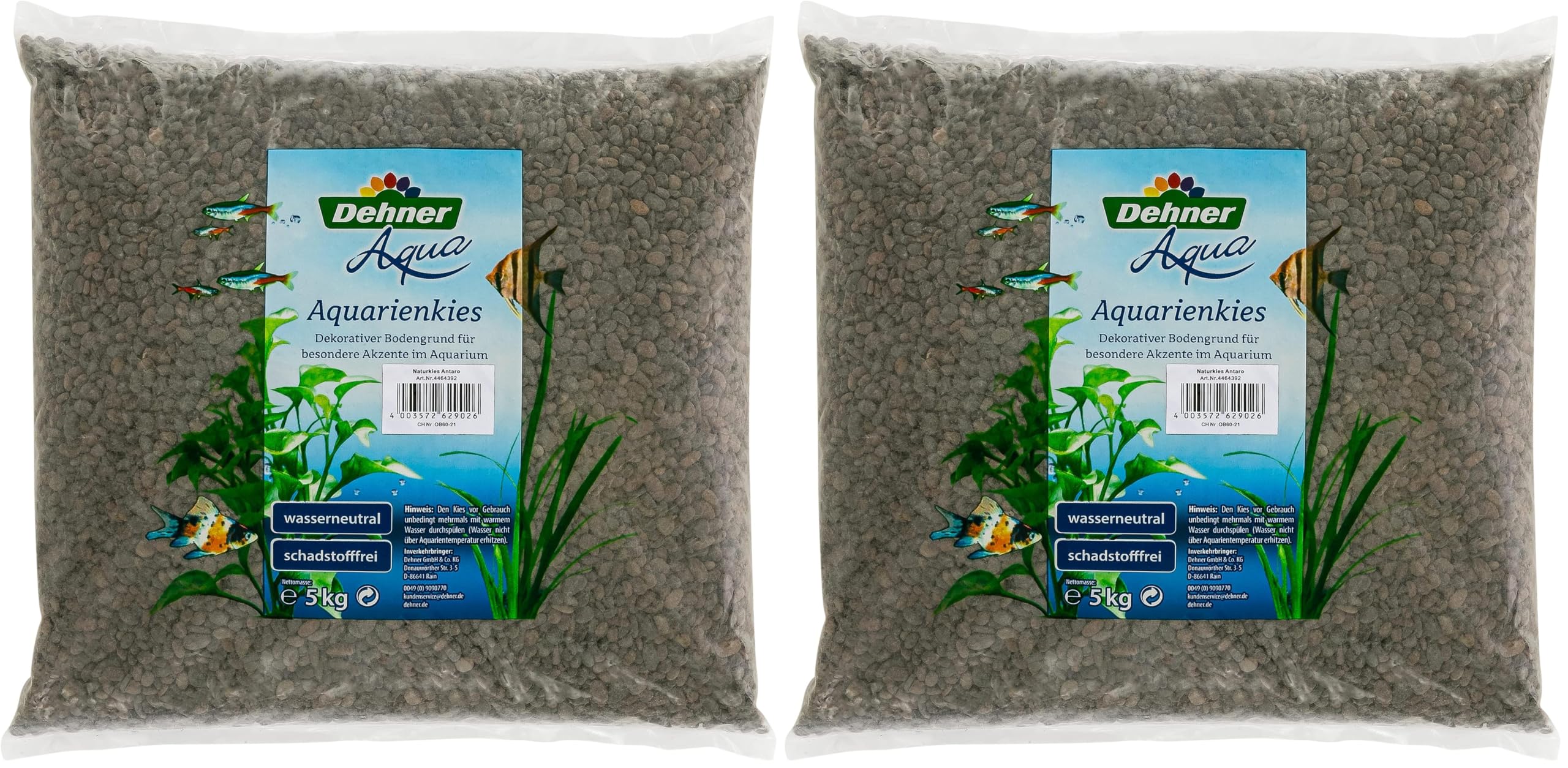 Dehner Aqua - Ghiaia per Acquario Antaro Black, Grana 4-6 mm, per Acqua Dolce, 5 kg, Colore: Nero (Confezione da 2)