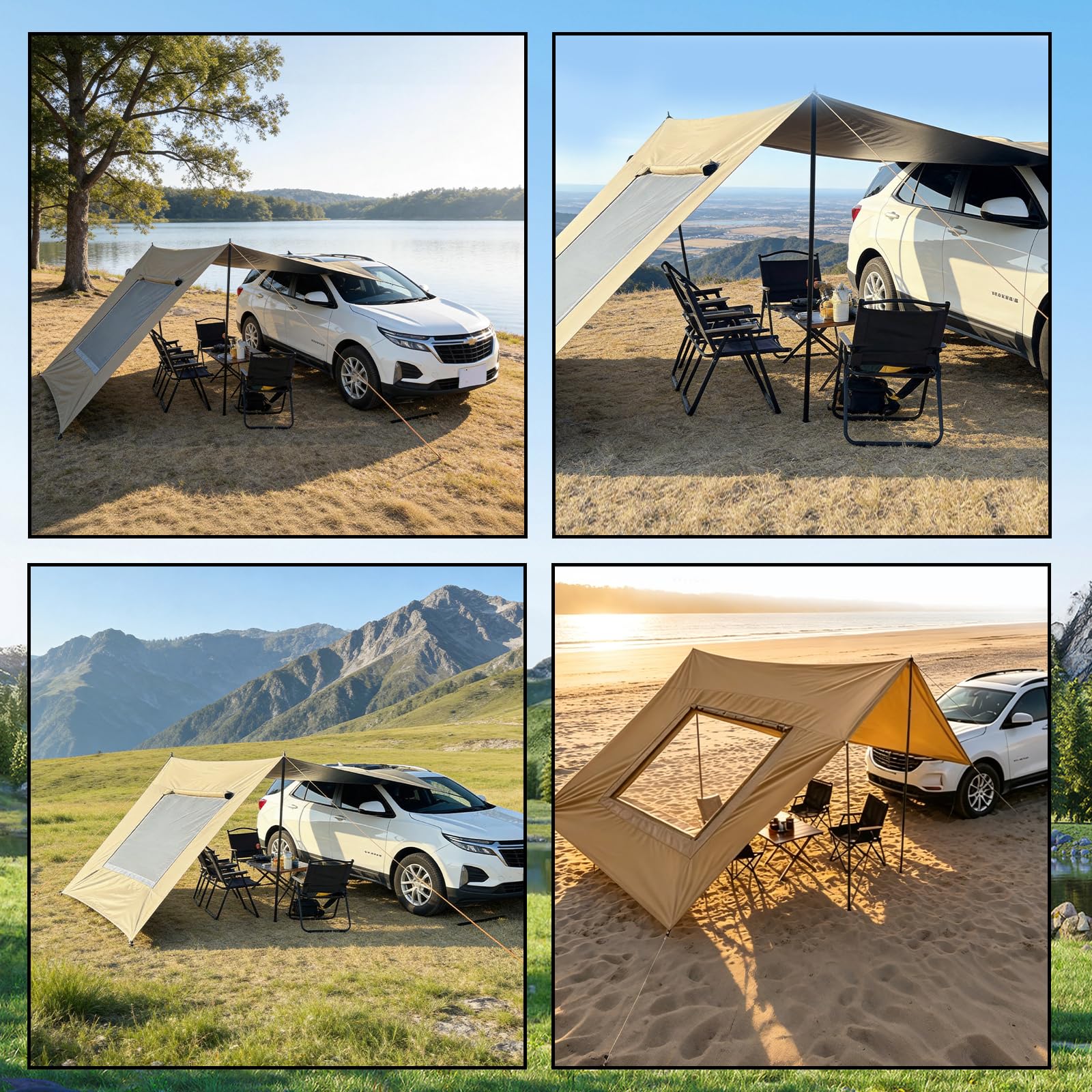 Wohnmobil Markise 2,8 x 4,8 m, mit Moskitonetz, Aufbewahrungstasche, Doppellagige Camping-Plane, Wasser- und sonnenschutzbeschichtet, passend für Wohnmobile, kleine Kastenwagen(Ohne Stützstange)